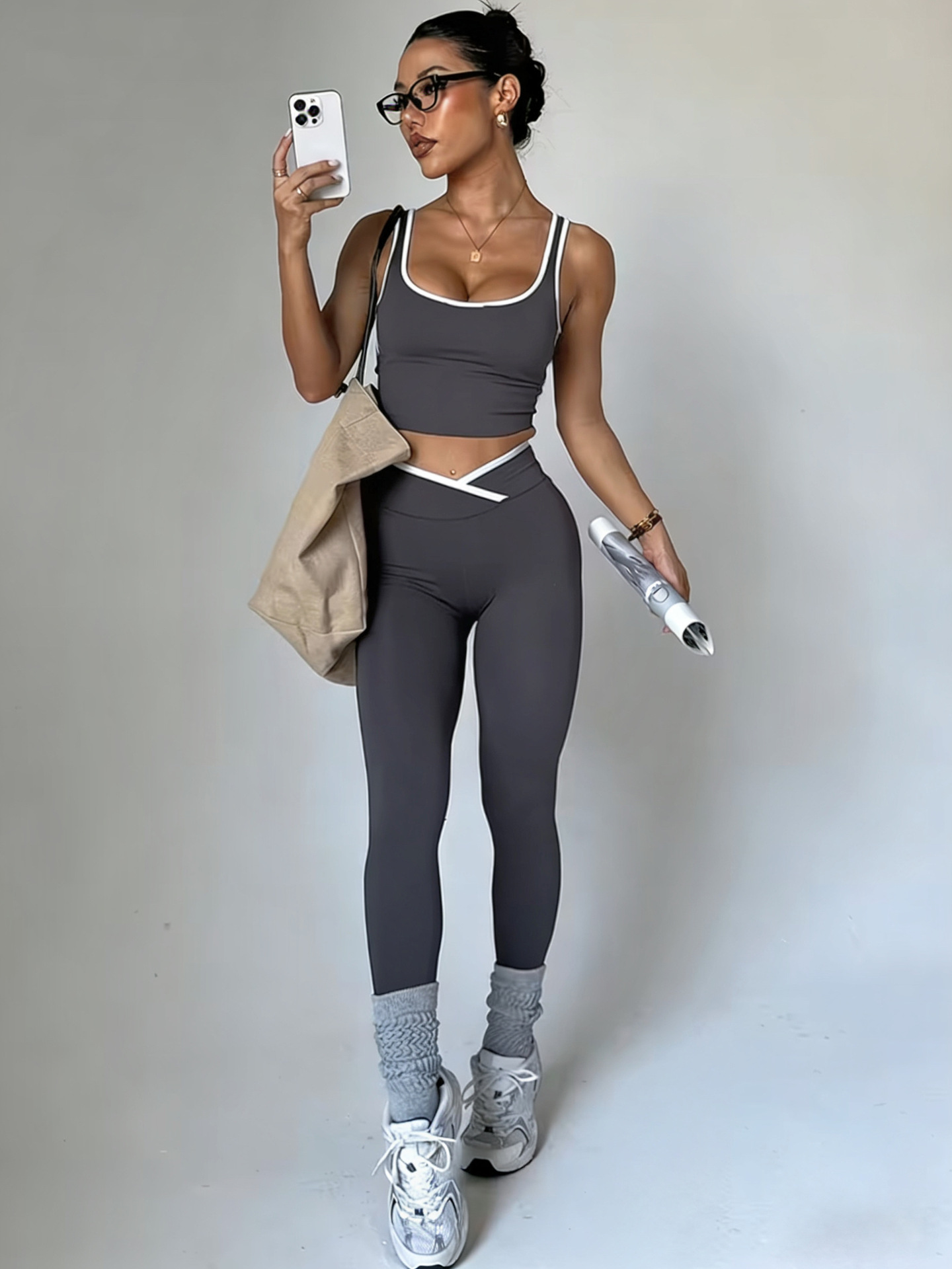 2Pcs Workout Set Sleeveless Bra Yoga Suit Crop Tank Top and High Waist Leggings